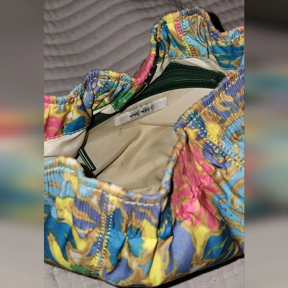 Nine West Boho Cloth Purse Leather Strap Handbag